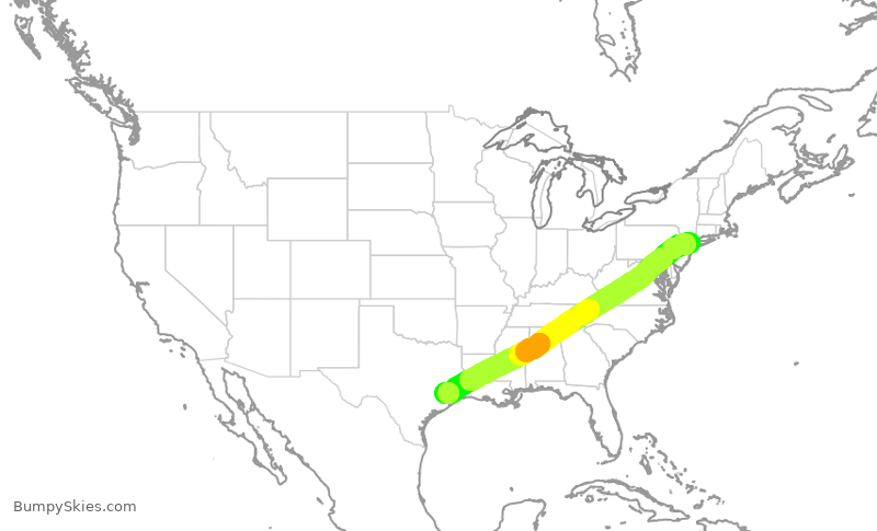 Turbulence forecast map for UAL575, LGA to IAH