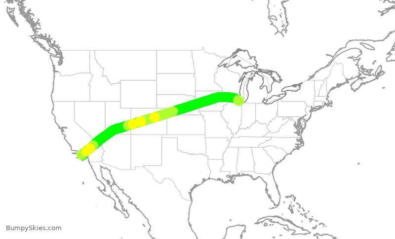 Turbulence forecast map for UAL580, LAX to ORD