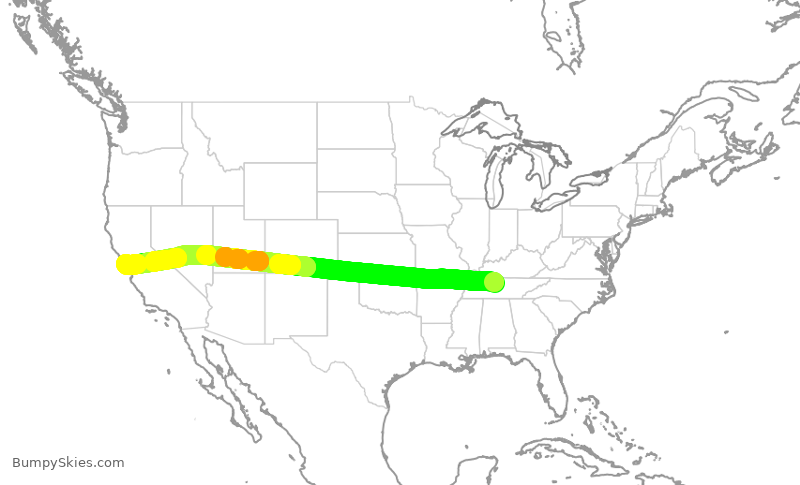 Turbulence forecast map for UAL581, BNA to SFO