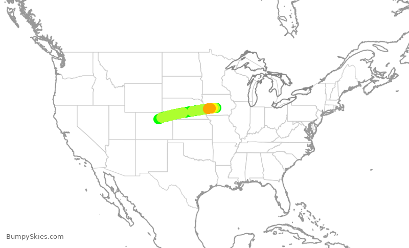 Turbulence forecast map for UAL581, DSM to DEN