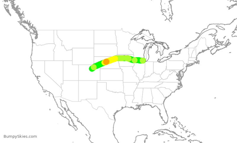 Turbulence forecast map for UAL581, ORD to DEN