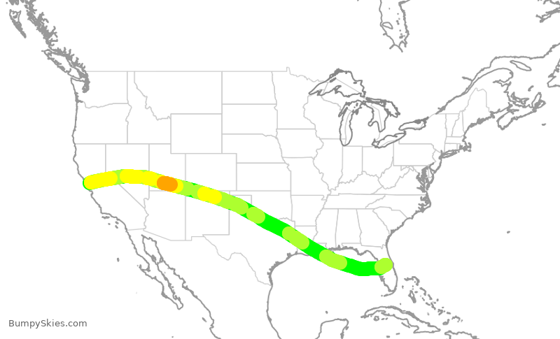Turbulence forecast map for UAL583, SFO to MCO