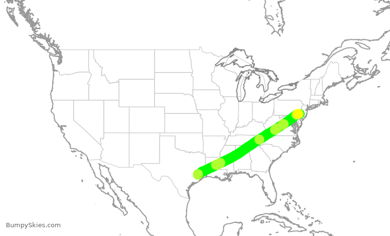 Turbulence forecast map for UAL584, PHL to IAH