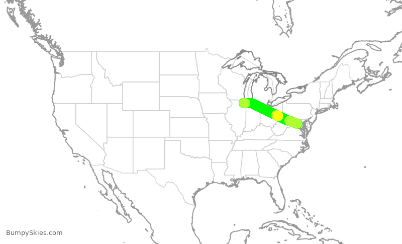 Turbulence forecast map for UAL587, ORD to IAD