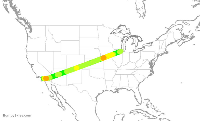 Turbulence forecast map for UAL587, SNA to ORD