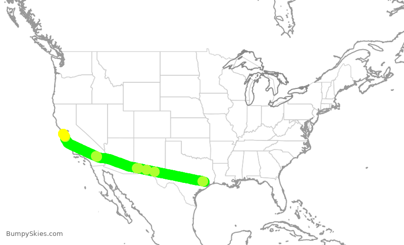 Turbulence forecast map for UAL589, IAH to SFO