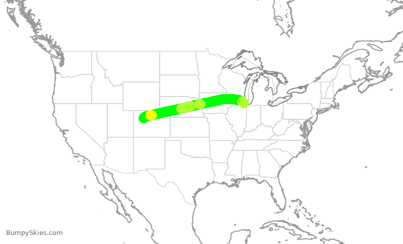 Turbulence forecast map for UAL591, EGE to ORD