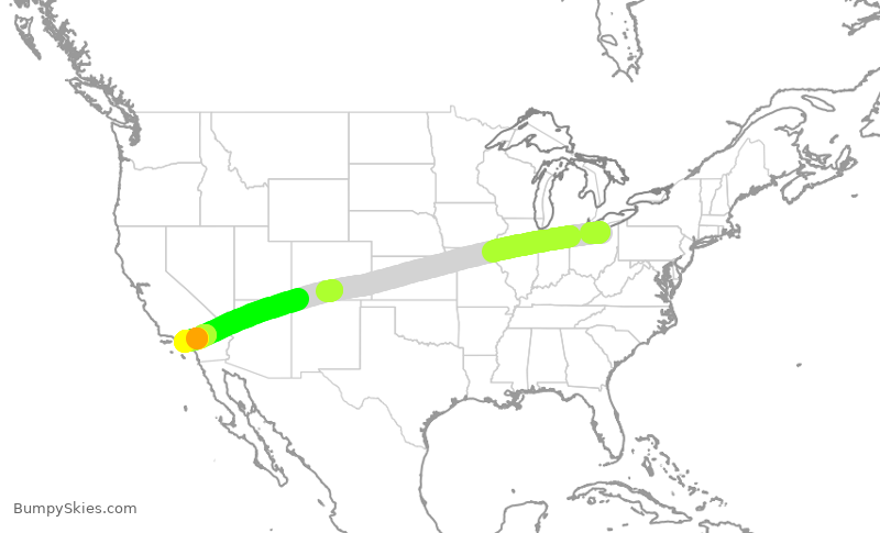 Turbulence forecast map for UAL592, CLE to LAX