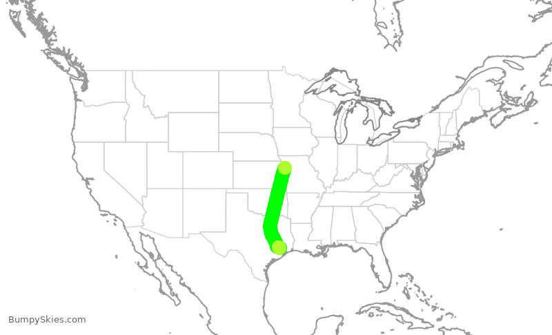 Turbulence forecast map for UAL594, MCI to IAH