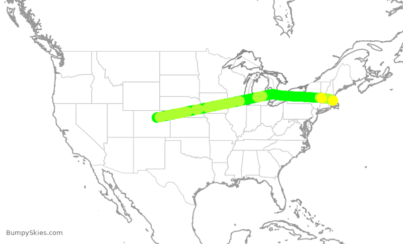 Turbulence forecast map for UAL597, DEN to BOS