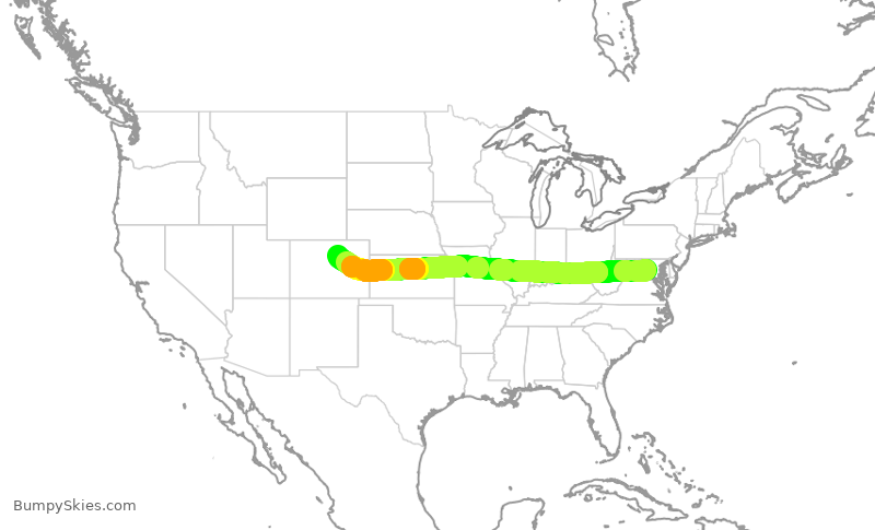 Turbulence forecast map for UAL599, IAD to DEN