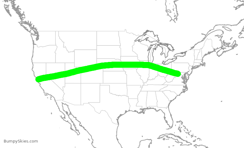Turbulence forecast map for UAL599, SFO to IAD