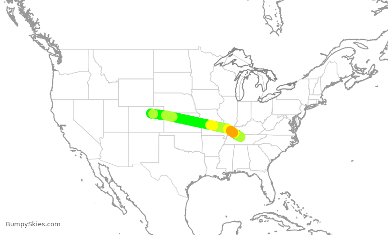 Turbulence forecast map for UAL605, DEN to BNA