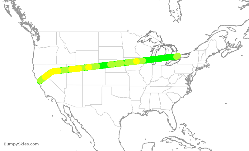 Turbulence forecast map for UAL608, SFO to YYZ