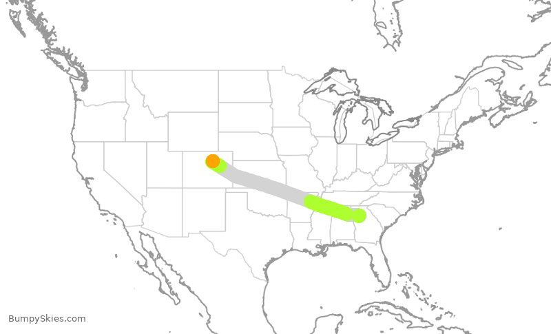 Turbulence forecast map for UAL609, ATL to DEN
