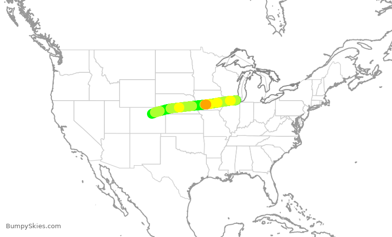 Turbulence forecast map for UAL609, ORD to DEN