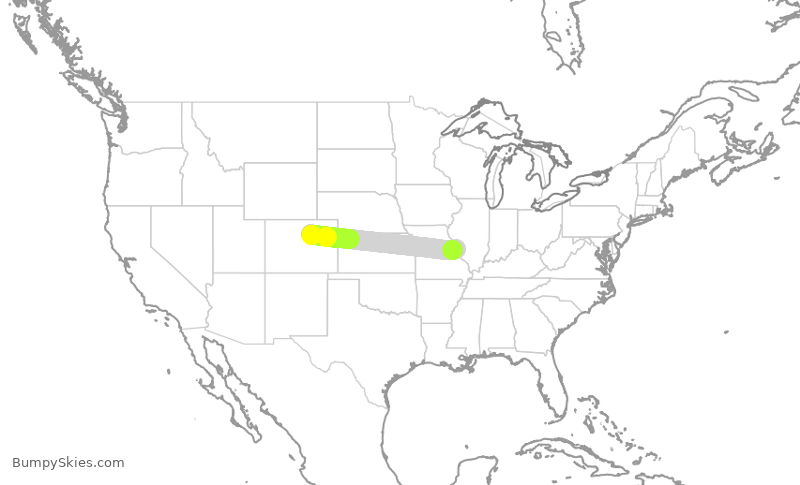 Turbulence forecast map for UAL611, DEN to STL