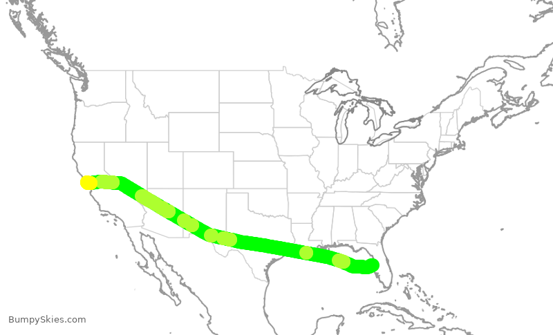 Turbulence forecast map for UAL611, TPA to SFO