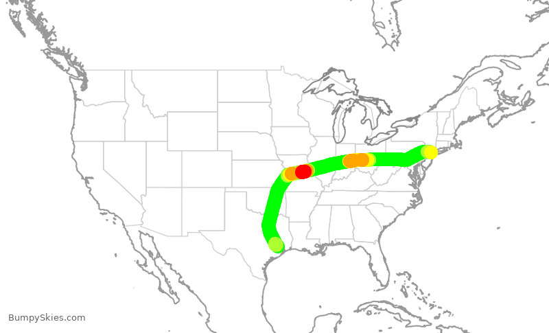 Turbulence forecast map for UAL614, LGA to IAH