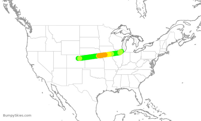 Turbulence forecast map for UAL617, DEN to ORD