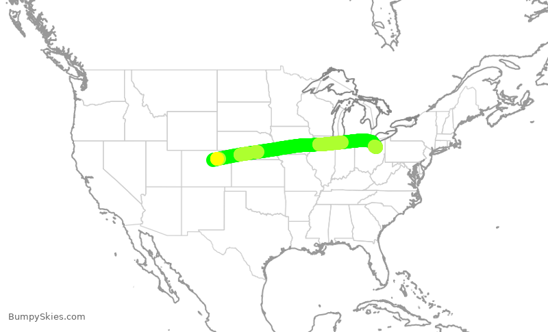 Turbulence forecast map for UAL619, DEN to CLE