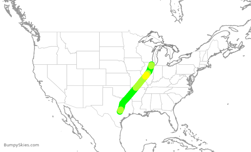Turbulence forecast map for UAL622, ORD to AUS