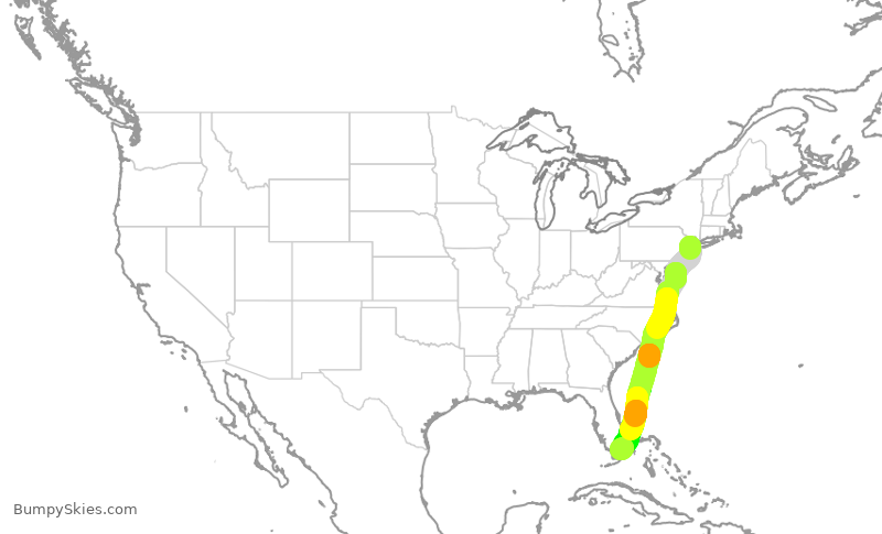 Turbulence forecast map for UAL623, EWR to MIA