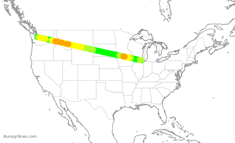 Turbulence forecast map for UAL623, ORD to SEA