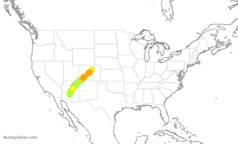 Turbulence forecast map for UAL624, PHX to DEN