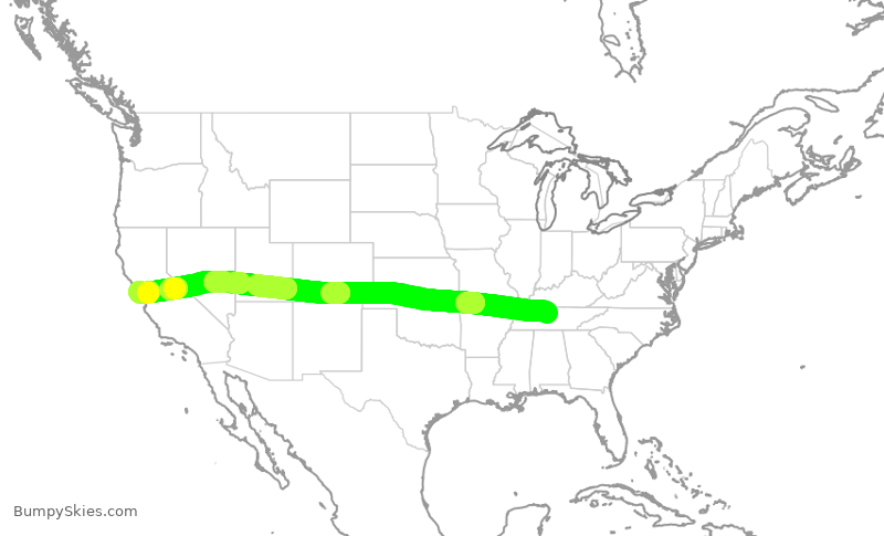 Turbulence forecast map for UAL626, BNA to SFO