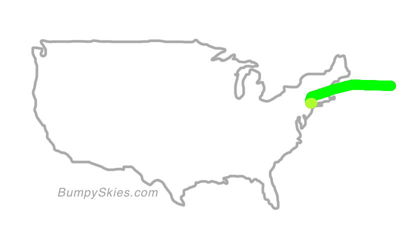 Map of continental US with illustrated flight path and turbulence forecast (described in text below)