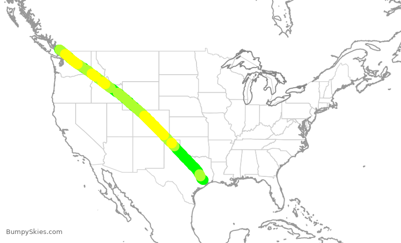 Turbulence forecast map for UAL631, YVR to IAH