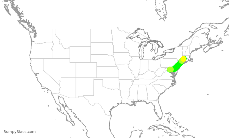 Turbulence forecast map for UAL632, IAD to BDL