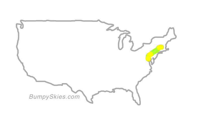 Map of continental US with illustrated flight path and turbulence forecast (described in text below)