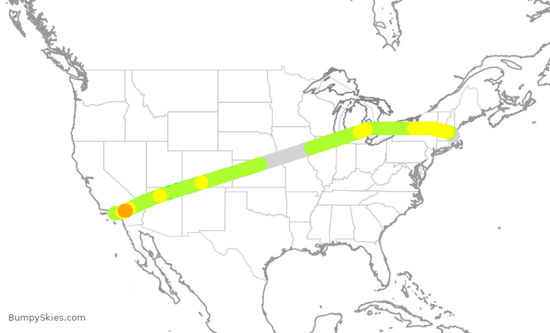 Turbulence forecast map for UAL639, BOS to LAX