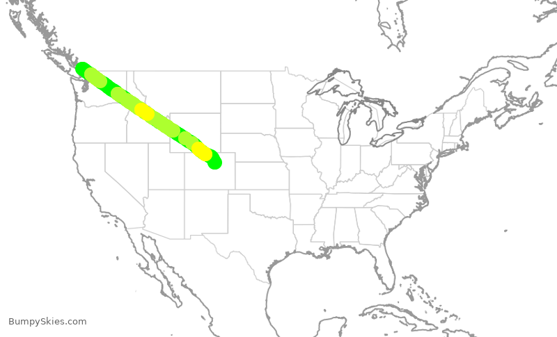 Turbulence forecast map for UAL640, YVR to DEN