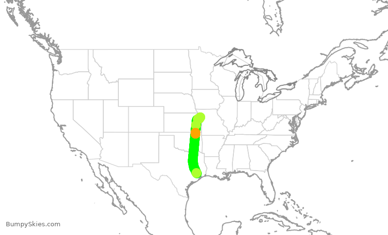 Turbulence forecast map for UAL642, IAH to MCI