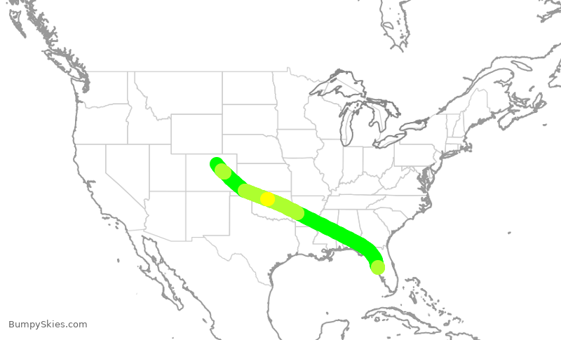 Turbulence forecast map for UAL645, TPA to DEN
