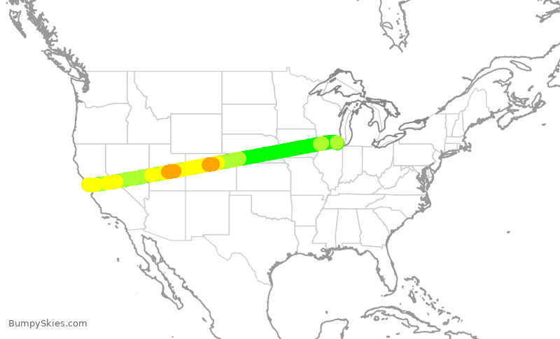 Turbulence forecast map for UAL649, ORD to SFO