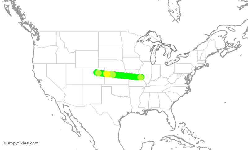 Turbulence forecast map for UAL652, DEN to STL
