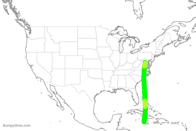 Turbulence forecast map for UAL653, KJS to IAD