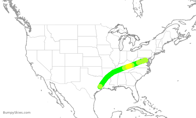 Turbulence forecast map for UAL654, IAH to DCA