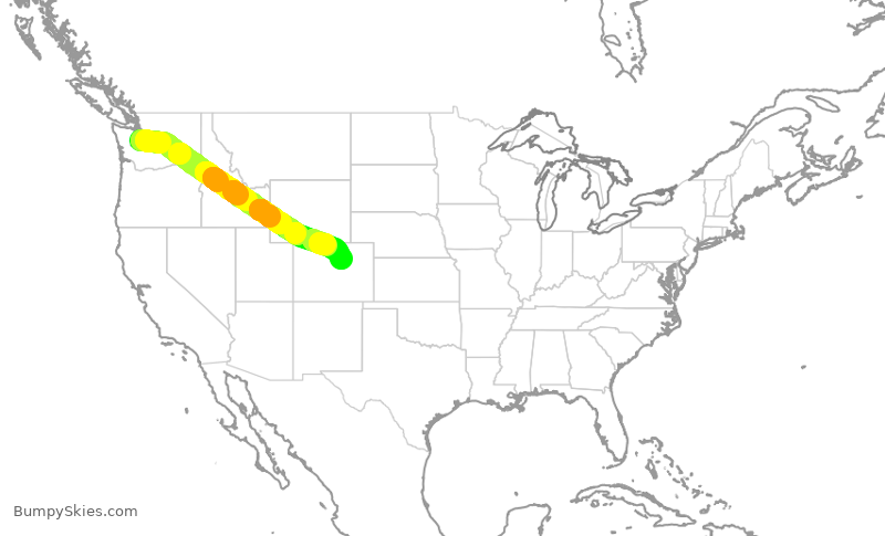 Turbulence forecast map for UAL655, SEA to DEN