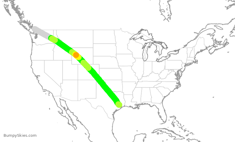 Turbulence forecast map for UAL657, YVR to IAH