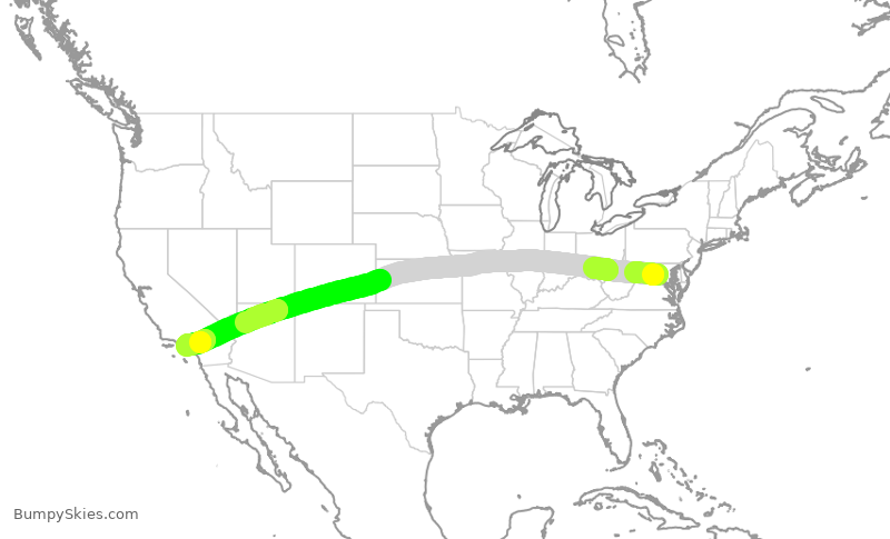 Turbulence forecast map for UAL657, IAD to LAX