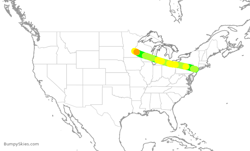 Turbulence forecast map for UAL657, MSP to EWR