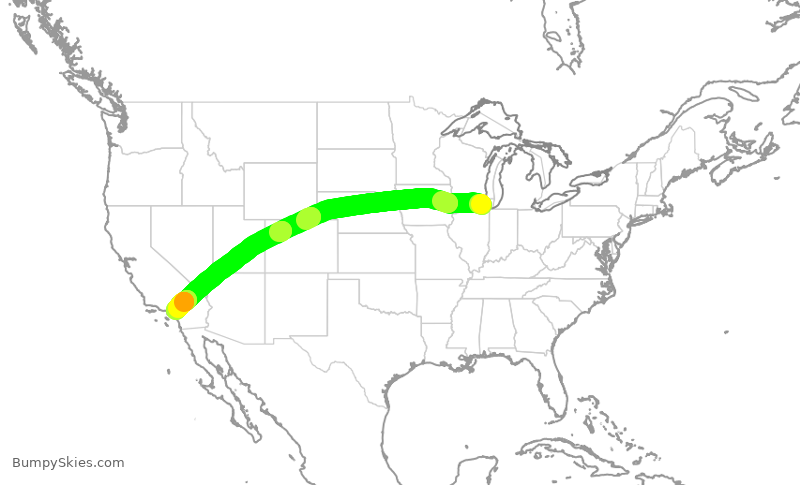 Turbulence forecast map for UAL658, ORD to ONT
