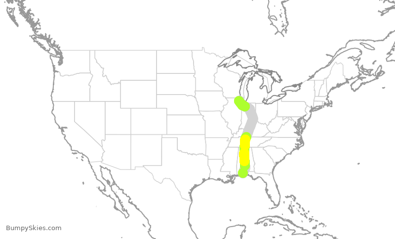 Turbulence forecast map for UAL658, PNS to ORD