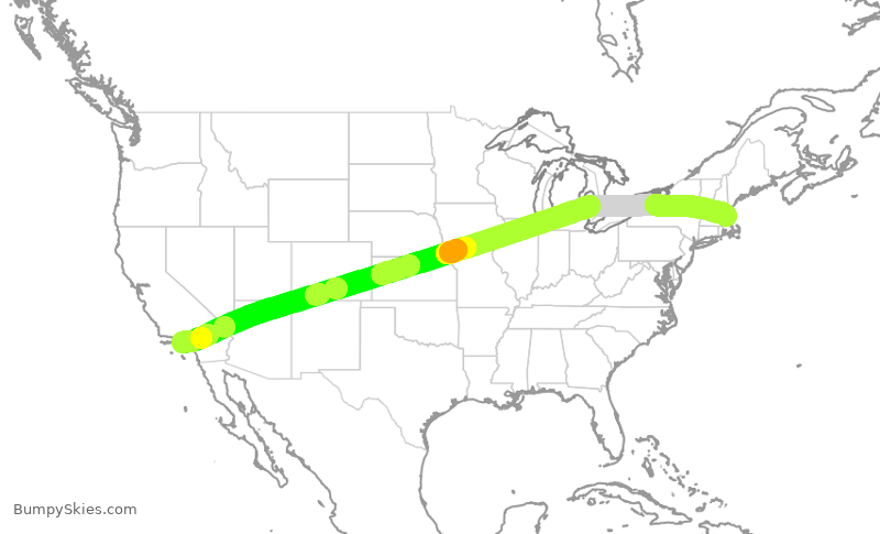 Turbulence forecast map for UAL659, BOS to LAX