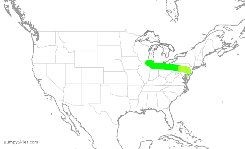 Turbulence forecast map for UAL660, PHL to ORD